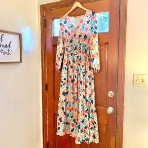 NWT flowy + bright lantern sleeve maxi by Sunday Up